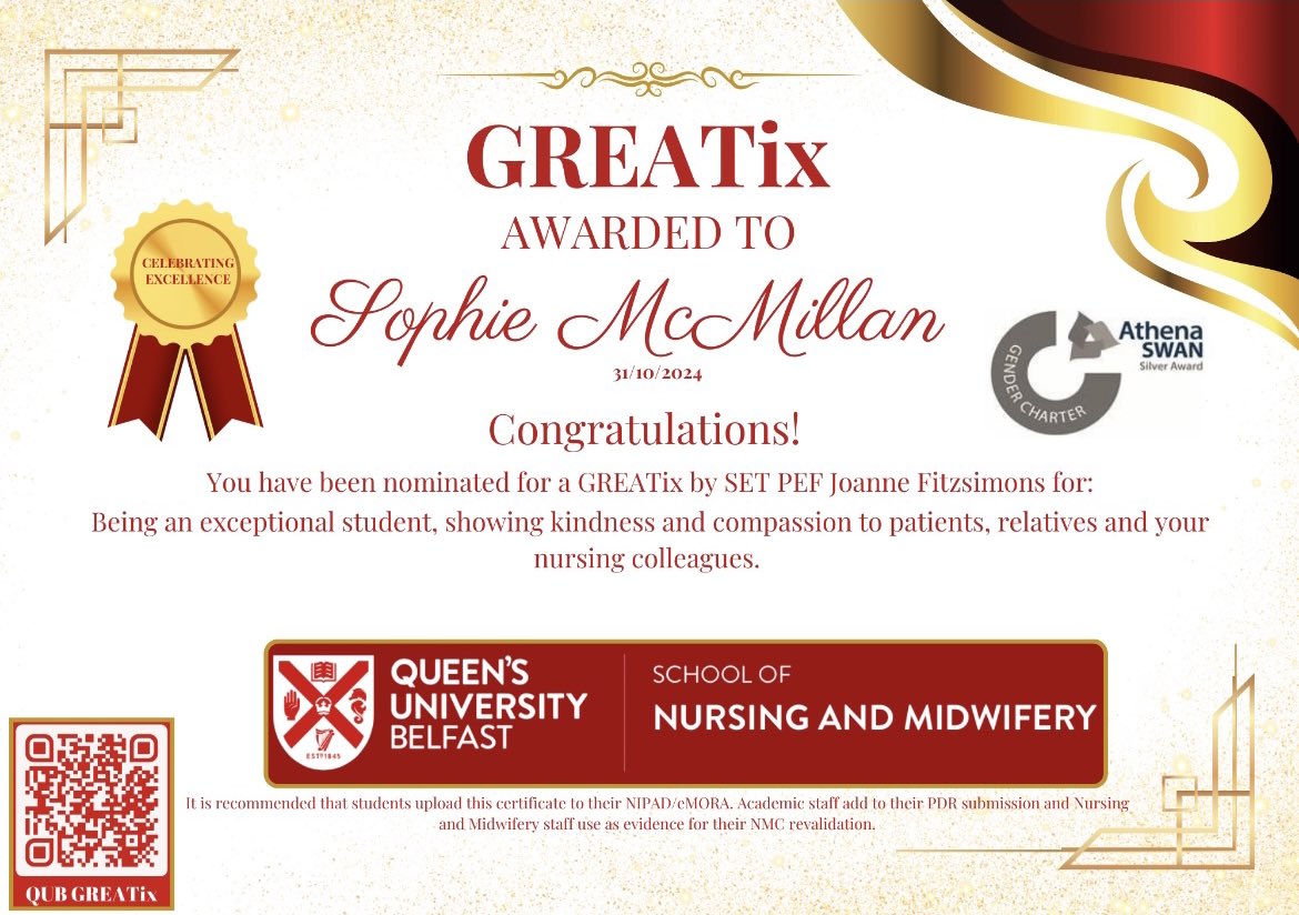 setrust's tweet photo. Congratulations to our Student Nurses, Sophie and Tiernan, who were nominated for a @QUBSONM GREATix award for their placement in our Trust by their Practice Education Facilitator Joanne! 🌟 

This award celebrates their incredible dedication and compassion ❤️

Well done👏🎉 https://t.co/rLGNId1axV