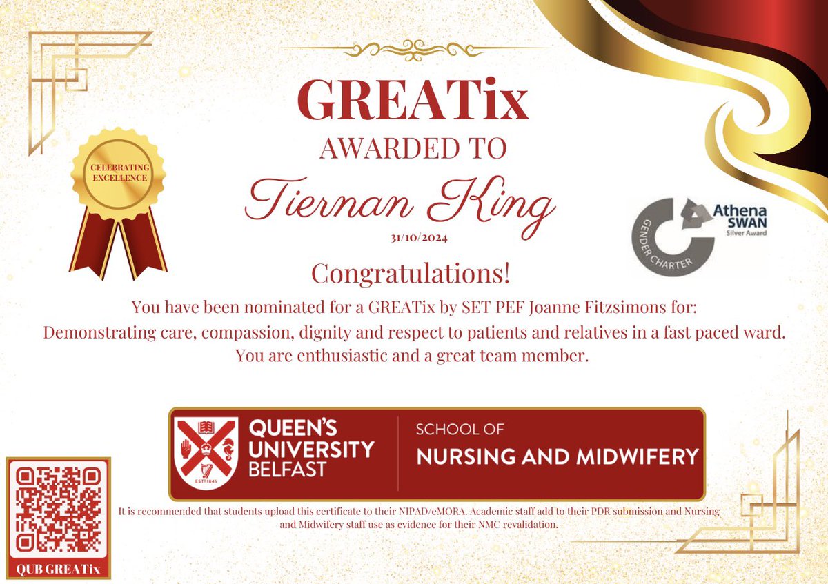 setrust's tweet photo. Congratulations to our Student Nurses, Sophie and Tiernan, who were nominated for a @QUBSONM GREATix award for their placement in our Trust by their Practice Education Facilitator Joanne! 🌟 

This award celebrates their incredible dedication and compassion ❤️

Well done👏🎉 https://t.co/rLGNId1axV