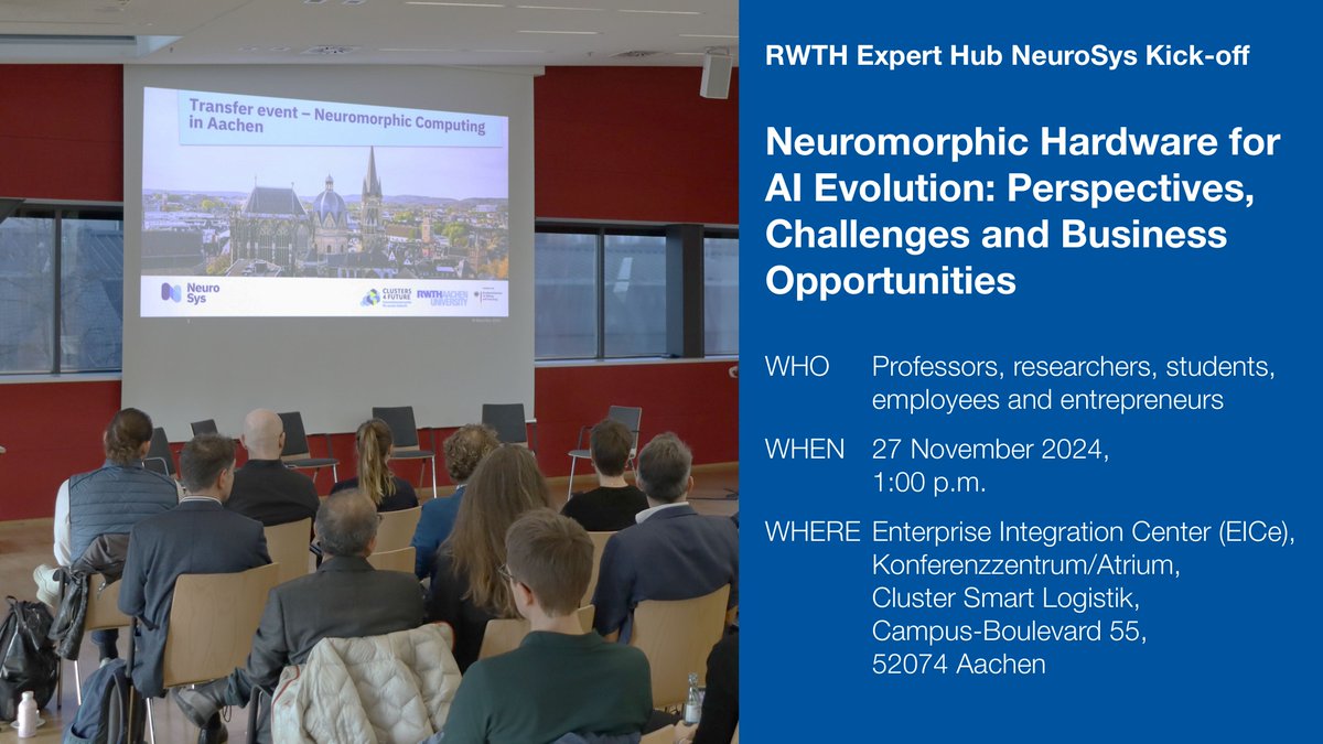 RWTH Innovation (@rwthinnovation) on Twitter photo Kick-off of our new #RWTHExpertHub #Neurosys | We're launching our 6th Expert Hub: The Expert Hub NeuroSys aims to promote interdisciplinary exchange between academia, start-ups & industry in #neuromorphic #computing & #AI #hardware.
Join us: eveeno.com/neurosys-kick-…
#ESCNRW <a href="/RWTH/">RWTH Aachen</a> Kick-off of our new #RWTHExpertHub #Neurosys | We're launching our 6th Expert Hub: The Expert Hub NeuroSys aims to promote interdisciplinary exchange between academia, start-ups & industry in #neuromorphic #computing & #AI #hardware.
Join us: eveeno.com/neurosys-kick-…
#ESCNRW <a href="/RWTH/">RWTH Aachen</a>