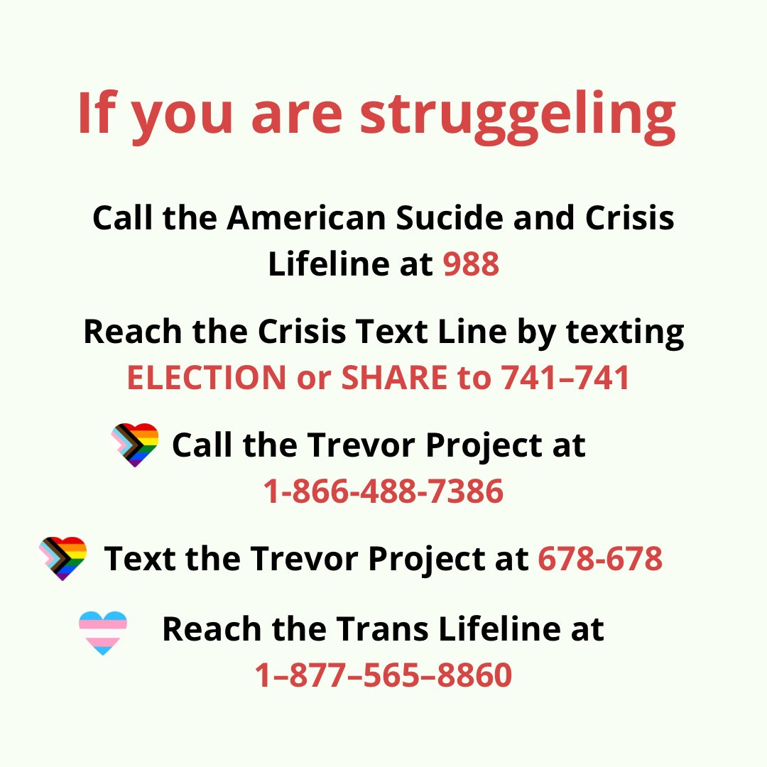 We know that the US election results hit a lot of our followers hard. If you’re in the US and are having a hard time right now please reach out for help 🫂