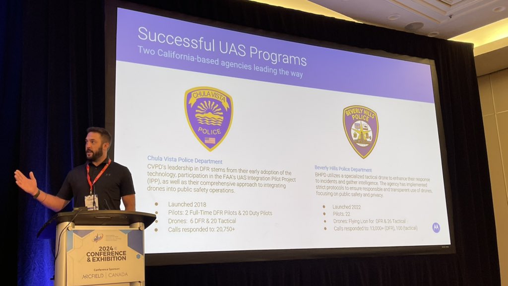 aerial_canada's tweet photo. Great session underway on Drones as First Responders. Some amazing examples of using drones to assist with law enforcement and emergency calls in California. “It’s an absolute game-changer,” said one officer. “It saves lives.” https://t.co/FmVB4Jyt9T