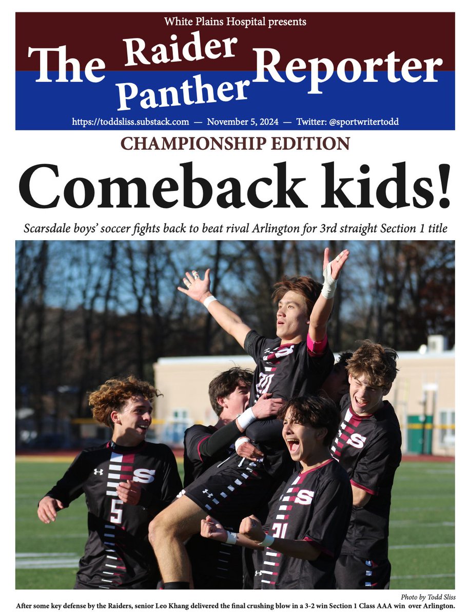 Todd Sliss (@sportwritertodd) on Twitter photo The <a href="/scarsdalefooty/">Scarsdale Varsity Boys Soccer</a> team plays today against Elmira at Hen Hud at 5 p.m. Learn how they got to the regional semifinals in this extra special championship edition.
toddsliss.substack.com <a href="/ScarsdaleRaider/">Scarsdale Athletics</a> <a href="/Ders_Faithful/">Ders Faithful</a> The <a href="/scarsdalefooty/">Scarsdale Varsity Boys Soccer</a> team plays today against Elmira at Hen Hud at 5 p.m. Learn how they got to the regional semifinals in this extra special championship edition.
toddsliss.substack.com <a href="/ScarsdaleRaider/">Scarsdale Athletics</a> <a href="/Ders_Faithful/">Ders Faithful</a>