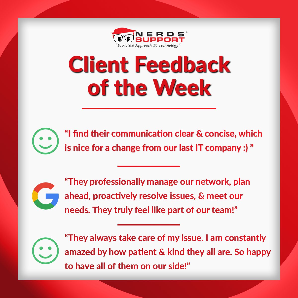 nerdssupport's tweet image. We’re more than just an IT provider—we’re part of your team!
Our clients appreciate our clear communication, proactive approach & patient support we bring to every interaction.
We’re grateful to have you on our side! ❤️
#InsideNS #clientsuccess #thankyou #ITsupport #ITservices