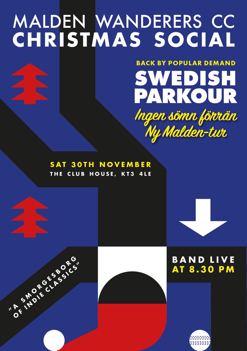 Afternoon all. Couple of reminders of events in November:

Club AGM is on Wed 13 (that's next week) at 7.45 - come along and help choose the people who keep your club running...

There's also a social on Saturday 30 November, with the return of MW house band, Swedish Parkour.👇