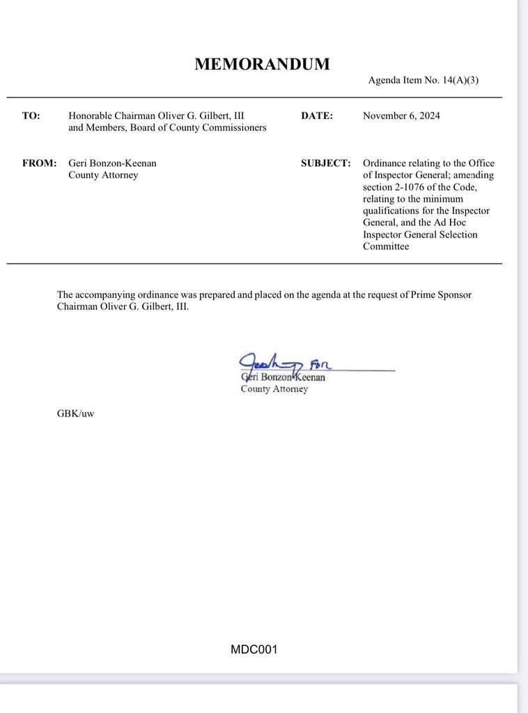 Doug Hanks (@doug_hanks) on Twitter photo Does Chair <a href="/Ogilbert/">Chairman Oliver G. Gilbert III</a> want to install someone other than Felix Jimenez as Inspector General? Looks like it. Last-minute legislation would lower qualifications for the office, allowing govt admins to apply. He is declining to bring the Jimenez contract renewal up for a vote. Does Chair <a href="/Ogilbert/">Chairman Oliver G. Gilbert III</a> want to install someone other than Felix Jimenez as Inspector General? Looks like it. Last-minute legislation would lower qualifications for the office, allowing govt admins to apply. He is declining to bring the Jimenez contract renewal up for a vote.