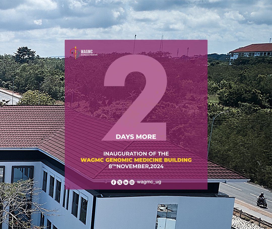 WAGMC_UG's tweet photo. 2 days more to the inauguration of the WAGMC Genomic Medicine Building.
#inauguration #wagmcbuildinginauguration #wagmc #buildinginauguration #grandopening #genetics #genomics #getready #wagmcgrandopening #countdown https://t.co/o8YllCu6CT