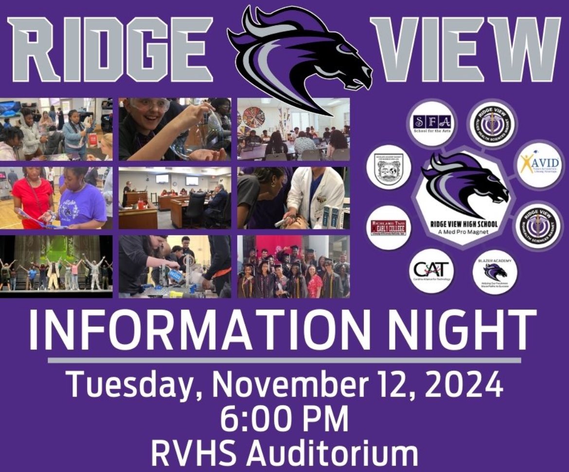 Mark your calendars 📅 for our RV Information night! Discover our amazing programs, and learn what makes RVHS a great place to grow and succeed. 🌟

See you there! 💜🩶
 #RVHSBlazers #FutureBlazers #InfoNight #ViewCounty