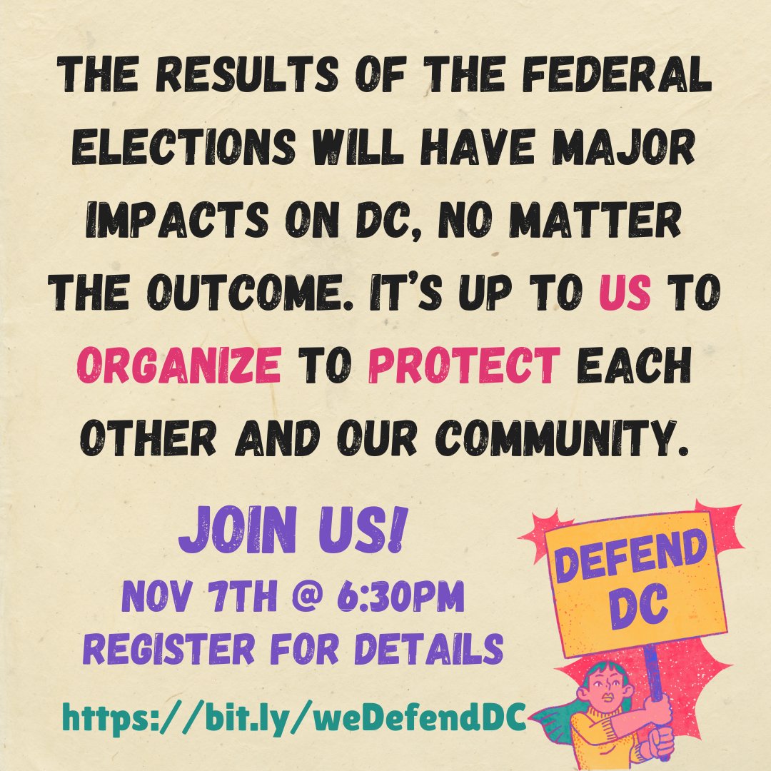 The District is very exposed to harm from unified Republican control of the Federal government. It is a matter of when, not if, they meddle in our local affairs. If you bear it, join us Thursday evening as we plan our resistance. RSVP here: docs.google.com/forms/d/e/1FAI… #WeDefendDC