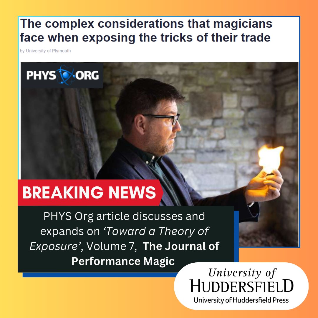 HudUniPress's tweet image. 📕✨ New research in our #OpenAccess Journal of Performance Magic has been discussed in articles in @guardian and @physorg_com !
You can read the full journal article for free online, or download the PDF, via our website.
#PerformanceMagic #Secrets @oipassoc @HuddersfieldUni