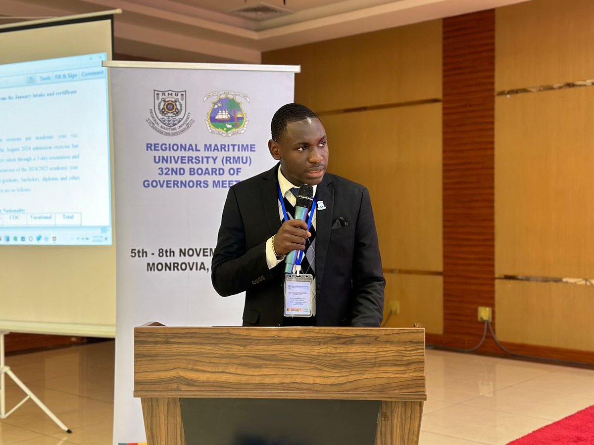 rmu_src's tweet photo. ⚓️❗️JUST IN❗��⚓️

His excellency Afa’aaseeh Folloh Mbah represented the students at the Board of Governors meeting 2024 held in Monrovia,Liberia.👀🎉 https://t.co/qeU8yMStlf