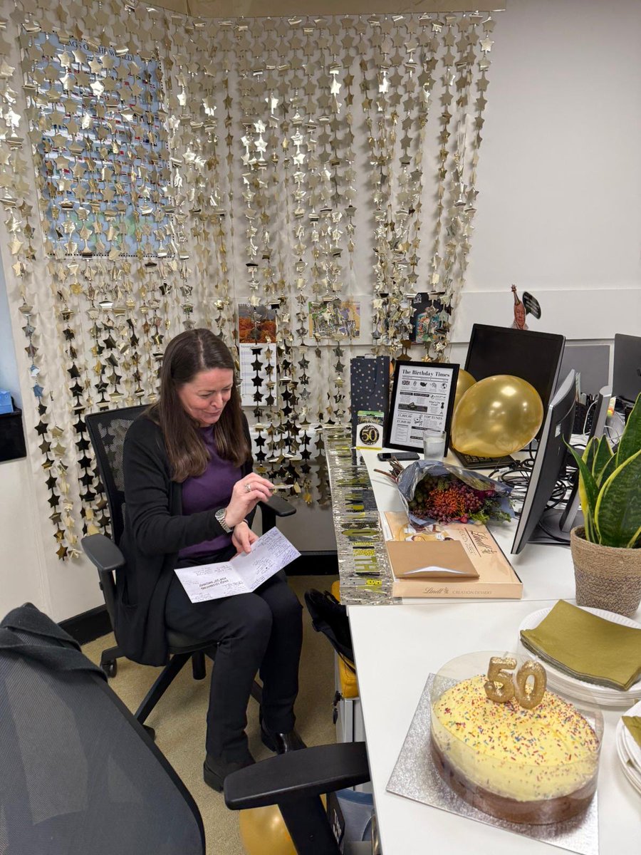 UWS_CPD's tweet photo. 🤩FAB at FIFTY🤩
Our wonderful Lynn is turning the big 5-0 next week!
Thanks to everyone to who stopped by our office to celebrate with cake this morning - Lynn, we can't wait to hear all about your birthday celebrations! 🥂
#BirthdayMonth #Big50 #CPDTeam https://t.co/CajvNF1YUZ