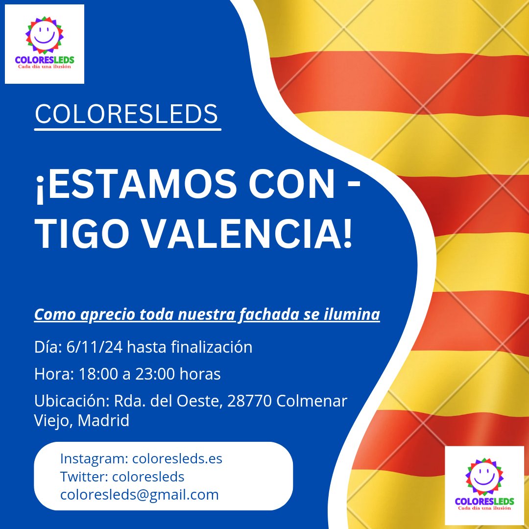 ColoresLEDS's tweet image. Hoy nuestra fachada se ilumina de color (Rojo 🔴) Para homenajear y dar MUCHA FUERZA A VALENCIA

ColoresLEDS está con vosotros.

#Valencia #DanaValencia #DANA #AyudaValencia