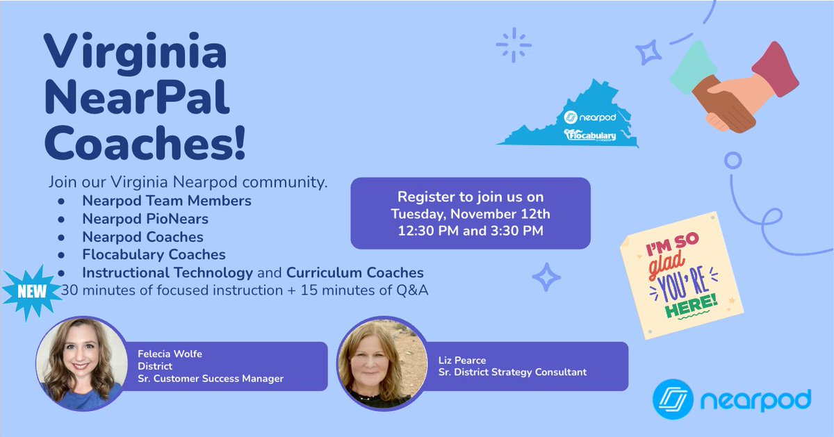 Felecia Wolfe (@heyfelecia) on Twitter photo 📢 Virginia teachers and coaches! Join our NearPals event on November 12th to explore strategies for supporting English Language Learners! 🌎📚
Gain tools and tips to help ELLs thrive. Sign up and invite a friend! 📢 Virginia teachers and coaches! Join our NearPals event on November 12th to explore strategies for supporting English Language Learners! 🌎📚
Gain tools and tips to help ELLs thrive. Sign up and invite a friend!