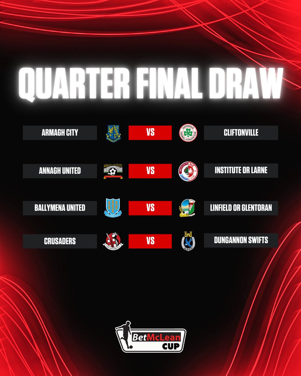 OfficialNIFL's tweet photo. 𝗨𝗹𝘁𝗶𝗺𝗮𝘁𝗲 𝗦𝗵𝗼𝘄𝗱𝗼𝘄𝗻 👊

The quarter finals are locked in! 

#BetMcLeanCup https://t.co/7rYGdkdGEe