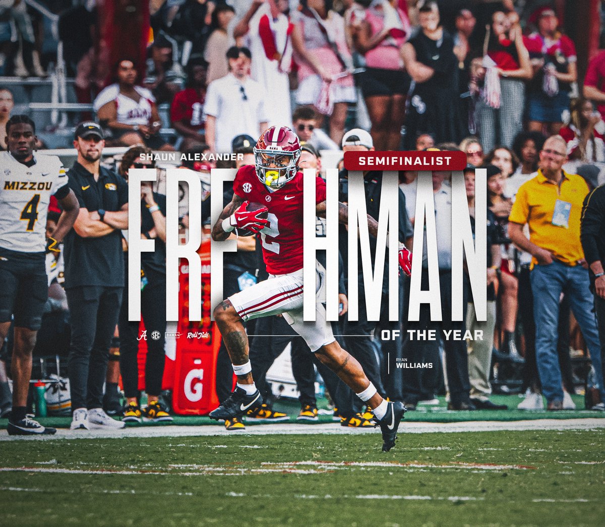 Alexander Award ▶️ Top Freshman

Semifinalist ➖ bit.ly/4hzlVtU

@ryanwms1

#BamaFactor #RollTide