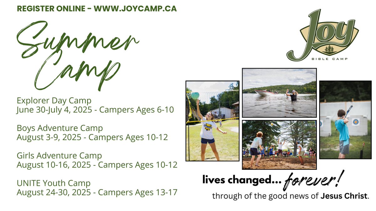 Summer Camp registration is open 
joycamp.ca