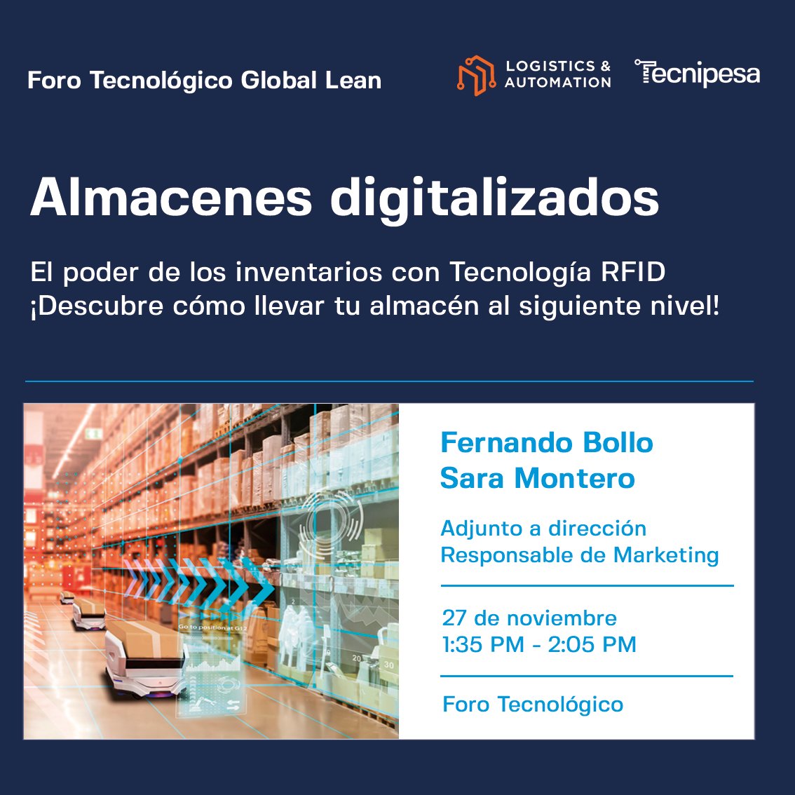 🔍 ¿Conoces los retos y oportunidades de la tecnología RFID en los almacenes? 📦

No te pierdas la ponencia de Sara Montero y Fernando Bollo sobre Almacenes Digitalizados con #RFID en la <a href="/LogisticsSpain/">Logistics & Automation Spain</a>.

📅 27 de noviembre, de 13:35 a 14:05, en IFEMA.

🔗 tecnipesa.com/blog/272-tecni…
