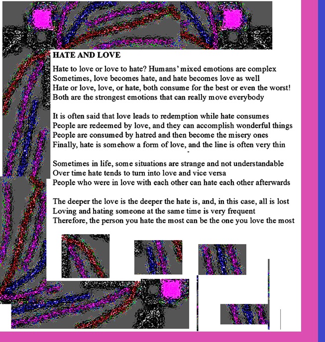 scribaland1's tweet photo. #scribaland1 HATE AND LOVE
How to coexist? Which line?#scribaland #ai #text #chatgpt #nft #art #unknowntheseries #hate #love #poetryofthemonth #poetofthemonth #TV #poetsofthemonth #poemoftheyear #poempost #poemposts #poemsoftheyear #poetrysoftheyear #poetoftheyear #poetsoftheyear https://t.co/yFAYR217wB