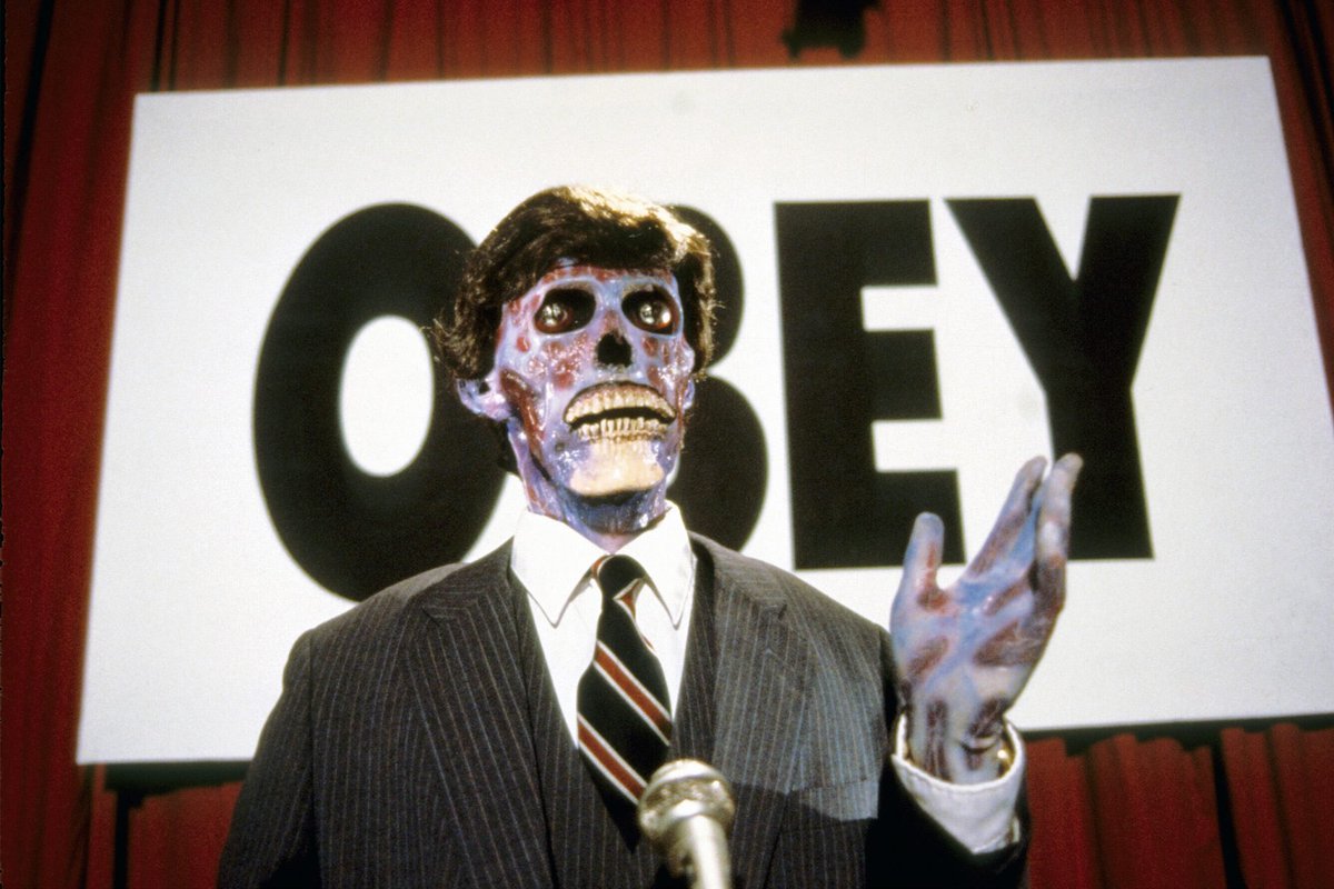 Cinema Strikes Back (@cinema_strikes) on Twitter photo #Rewatched They Live (1988) - Terror Tuesday, 35mm Election Night Screening <a href="/AlamoNYC/">Alamo Drafthouse NYC</a>
So is Trumpism just the Reaganism of They Live but without the pleasant human mask? Like, nobody gives a fuck anymore, let’s just rawdog the alien skeleton monsters, who fucking cares? #Rewatched They Live (1988) - Terror Tuesday, 35mm Election Night Screening <a href="/AlamoNYC/">Alamo Drafthouse NYC</a>
So is Trumpism just the Reaganism of They Live but without the pleasant human mask? Like, nobody gives a fuck anymore, let’s just rawdog the alien skeleton monsters, who fucking cares?