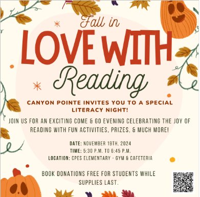 Canyon Pointe Elementary (@tisdcpes) on Twitter photo Join us for Literacy Night November 19th at 5:30! Hope to see you there. #loveforreading <a href="/TomballISD/">Tomball ISD</a> @CanyonPointePTO Join us for Literacy Night November 19th at 5:30! Hope to see you there. #loveforreading <a href="/TomballISD/">Tomball ISD</a> @CanyonPointePTO