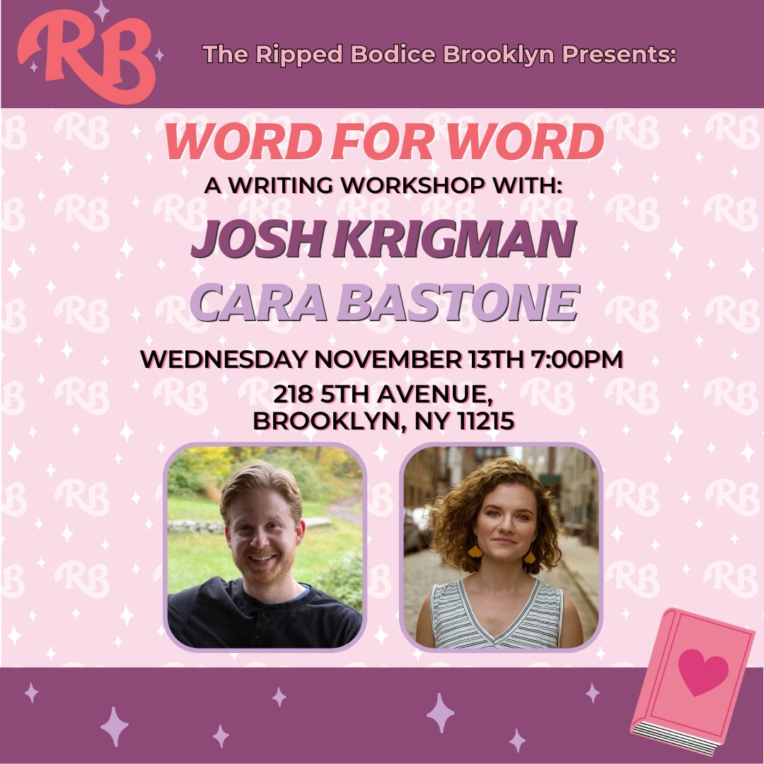 The Ripped Bodice (@therippedbodice) on Twitter photo IN 1 WEEK! Who said reading & writing had to be separate? At our Word for Word, author <a href="/CaraBastone/">Cara Bastone</a> will read from Ready or Not to inspire writing from class attendees.
Led by Josh Krigman, join the class on November 13th at 7pm at #TheRippedBodiceBK.
therippedbodicela.com/brooklyn-events IN 1 WEEK! Who said reading & writing had to be separate? At our Word for Word, author <a href="/CaraBastone/">Cara Bastone</a> will read from Ready or Not to inspire writing from class attendees.
Led by Josh Krigman, join the class on November 13th at 7pm at #TheRippedBodiceBK.
therippedbodicela.com/brooklyn-events