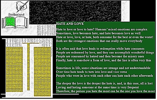 scribaland1's tweet photo. #scribaland1 HATE AND LOVE
How to coexist?Which line?#scribaland #ai #chatgpt #nft #art #unknowntheseries #hate #love #programs #programing #proofread #proofreader #proofreaders #proofreading #proofreadings #prose #proses #3D #prosepoem #prosepoems #prosepoetry #proverb #proverbs https://t.co/Beu3mhSRCl