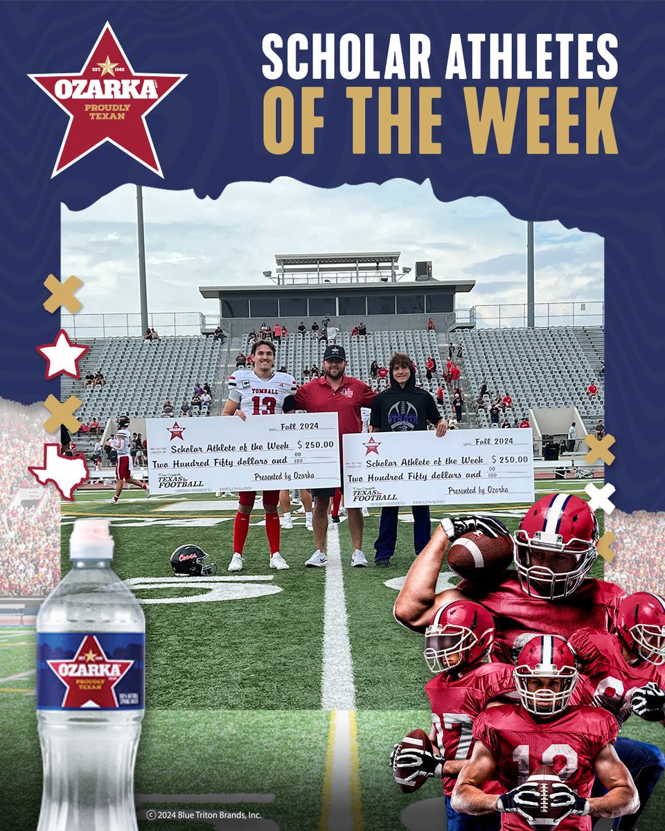 Dave Campbell's Texas Football — TexasFootball.com (@dctf) on Twitter photo Congrats to <a href="/KLEINCAINFB/">Klein Cain Football</a>'s Miles Gibson and <a href="/FootballTomball/">Tomball Cougar Football</a>'s Connor Lowe for being <a href="/OzarkaSpringWtr/">Ozarka Spring Water</a>'s Scholar Athletes of the Week!
#dctf | #txhsfb | #ozarka Congrats to <a href="/KLEINCAINFB/">Klein Cain Football</a>'s Miles Gibson and <a href="/FootballTomball/">Tomball Cougar Football</a>'s Connor Lowe for being <a href="/OzarkaSpringWtr/">Ozarka Spring Water</a>'s Scholar Athletes of the Week!
#dctf | #txhsfb | #ozarka