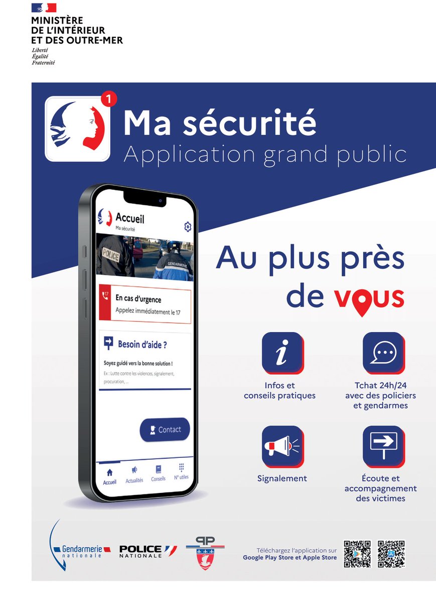 [MA SÉCURITÉ] - Application mobile

Déposer plainte et effectuer un signalement en ligne ou 
Tchatter avec un gendarme ou un policier 24h/24 – 7j/7 
👉Disponible sur Google Play ou Apple Store