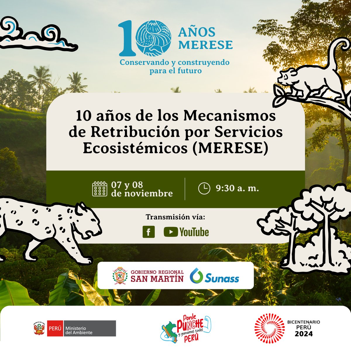 foresttrendsorg's tweet photo. ¡Celebremos juntos los 10 años de los Mecanismos de Retribución por Servicios Ecosistémicos (#MERESE)! 🌱🌍
El 7 y 8 de noviembre, acompáñanos desde las 9:30 a. m. para conocer los logros y el impacto en la conservación de nuestros ecosistemas.
#10añosMerese #PerúLoMerese https://t.co/00LgmGGbKz