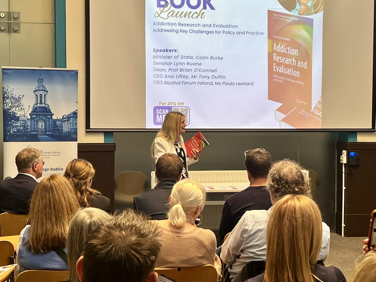 BafaMuler's tweet image. Just attended the launch of Addiction Research and Evaluation: Addressing Key Challenges for Policy and Practice by Prof. @ComiskeyCath at @TCD_SNM, powerful insights on addiction and mental health policy. Must-read!  #ComiskeyAddictionResearch #AddictionResearch