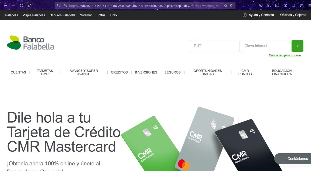 1ZRR4H's tweet image. Al menos 5 anuncios pagados en Instagram (Meta) conducen a sitio #phishing de Banco Falabella 🇨🇱

URL maliciosa: https://d9b0a51b-415d-411a-81f8-24aa650d9b66-00-1960wln2h852d.picard[.]replit[.]dev. Atacantes piden RUT, clave internet y clave dinámica y los envían a TG ⚠️

Los…