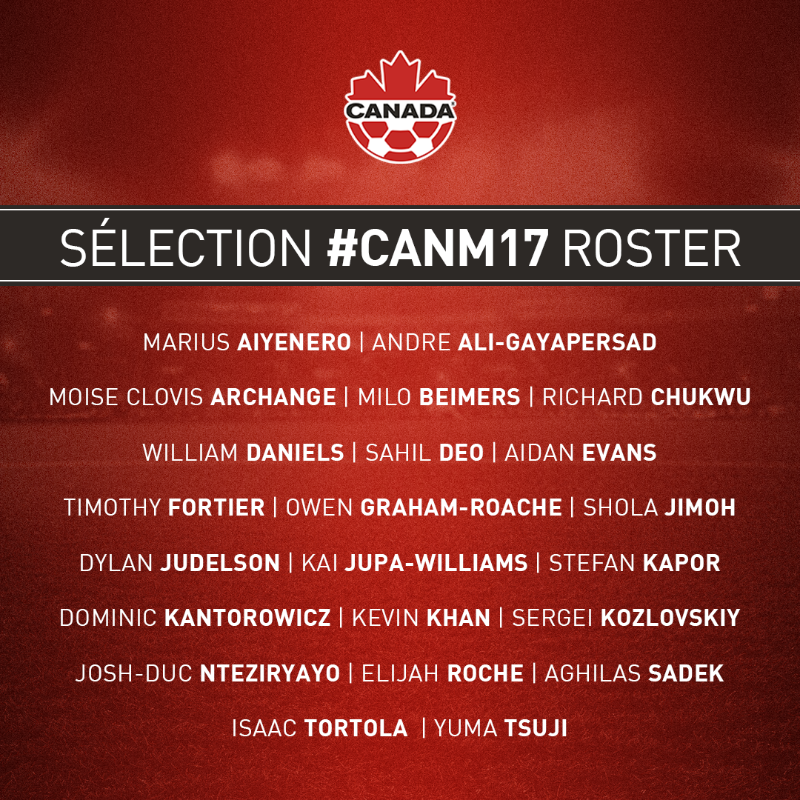 CANMNT_Official's tweet photo. Canada’s Roster for Men’s U-17 National Team camp in Costa Rica 🍁

Canada are set to travel down to Costa Rica for a two-game friendly set against Costa Rica and Mexico this month.

#CANM17