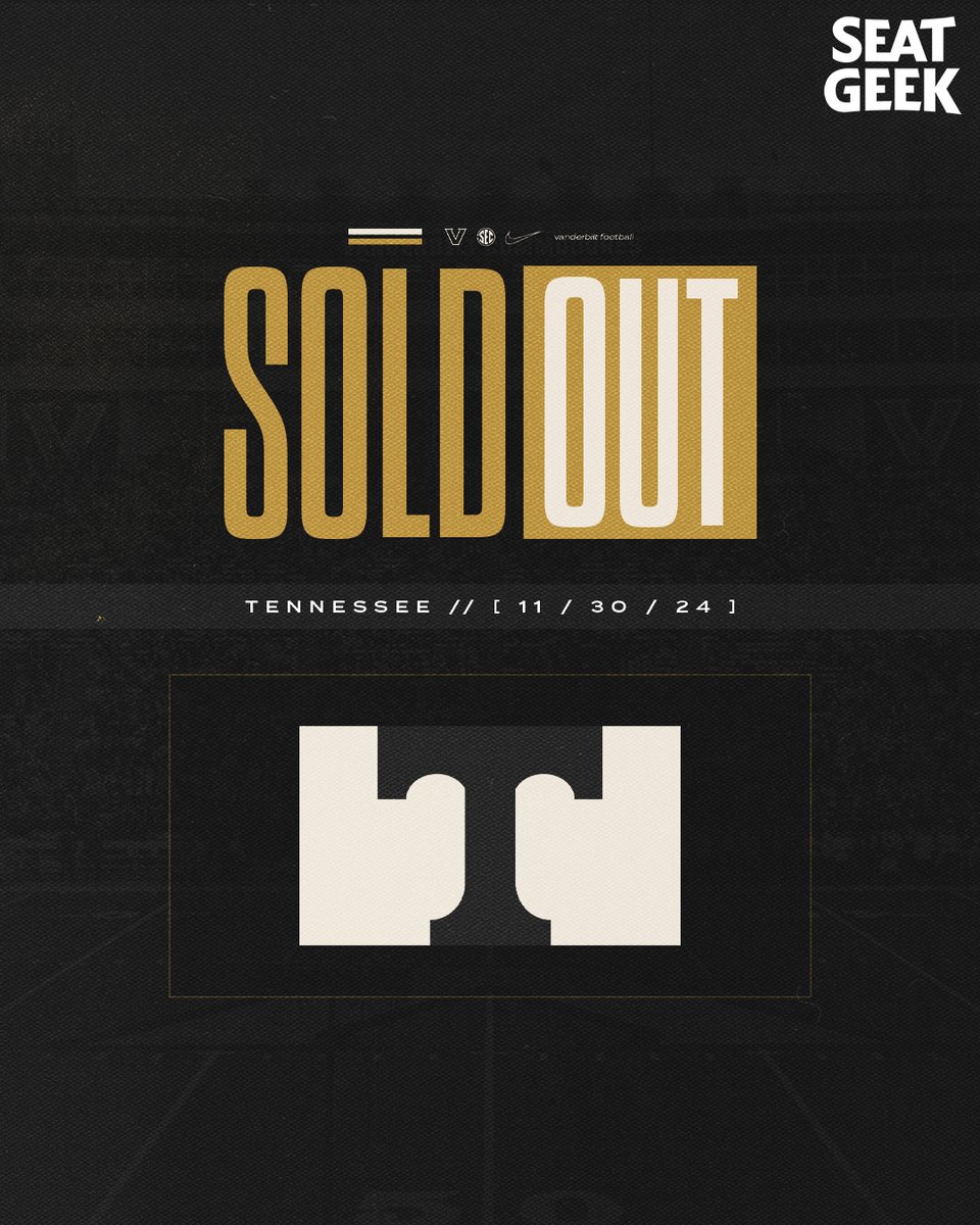 VandyFootball's tweet photo. FirstBank Stadium is officially SOLD OUT for the final two home games.

Those still looking to purchase tickets can find them on @SeatGeek, the official fan-to-fan ticket marketplace of Vanderbilt athletics.

🎟️ https://t.co/MGFrBApSyl