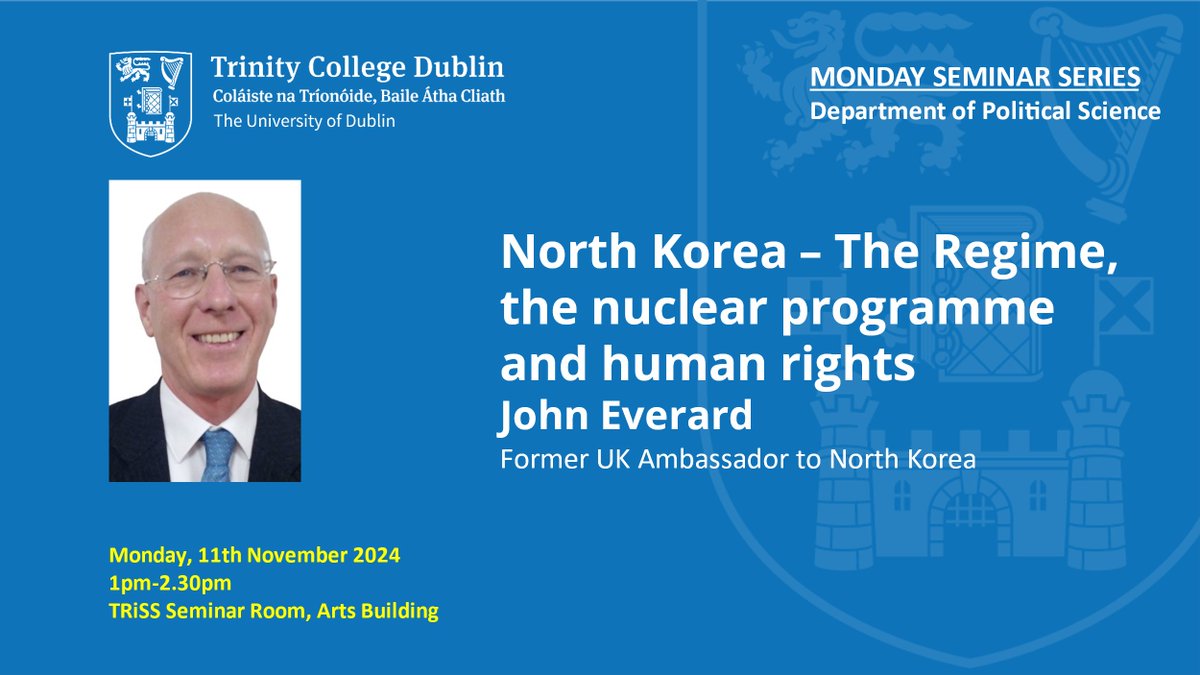 TCD Political Science (@tcdpoliticalsci) on Twitter photo The Department looks forward to welcoming John Everard for next week's Monday seminar: tcd.ie/Political_Scie………………
<a href="/TCD_AHSS/">TCD Faculty of Arts Humanities and Social Sciences</a> @TCD_SSP <a href="/tcdeconomics/">TCD Economics</a>
<a href="/TCDsociology/">TCD Sociology</a> <a href="/TCDphilosophy/">Department of Philosophy, Trinity College Dublin</a> <a href="/ceph_ie/">Centre for Economics, Policy and History (CEPH)</a>
@HistoryTcd <a href="/TCDLawSchool/">TCD Law School</a> @ReligionTCD
<a href="/psaitweets/">PSAI</a> The Department looks forward to welcoming John Everard for next week's Monday seminar: tcd.ie/Political_Scie………………
<a href="/TCD_AHSS/">TCD Faculty of Arts Humanities and Social Sciences</a> @TCD_SSP <a href="/tcdeconomics/">TCD Economics</a>
<a href="/TCDsociology/">TCD Sociology</a> <a href="/TCDphilosophy/">Department of Philosophy, Trinity College Dublin</a> <a href="/ceph_ie/">Centre for Economics, Policy and History (CEPH)</a>
@HistoryTcd <a href="/TCDLawSchool/">TCD Law School</a> @ReligionTCD
<a href="/psaitweets/">PSAI</a>