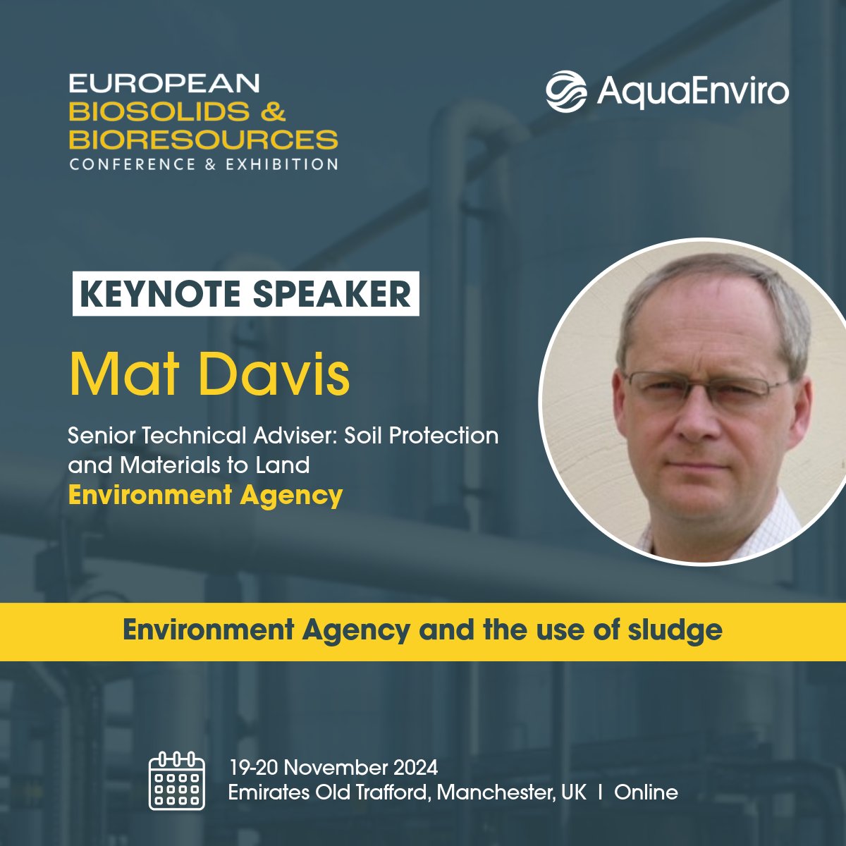 Aqua Enviro (@aquaenviro) on Twitter photo 📢 Keynote Announcement! Mat Davis, Senior Technical Adviser <a href="/EnvAgency/">Environment Agency</a> will give a keynote talk at the #BiosolidsConference. Mat will share the latest insights from the EA on soil health, materials to land, and the use of #sludge in #agriculture european-biosolids.com 📢 Keynote Announcement! Mat Davis, Senior Technical Adviser <a href="/EnvAgency/">Environment Agency</a> will give a keynote talk at the #BiosolidsConference. Mat will share the latest insights from the EA on soil health, materials to land, and the use of #sludge in #agriculture european-biosolids.com