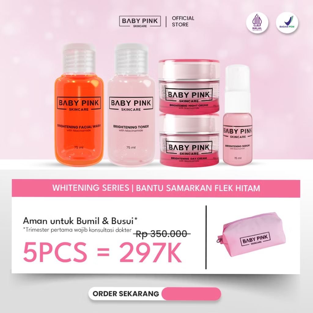 vernandaputro's tweet photo. Cek BABY PINK SKINCARE 5Pcs Free Pouch) Paket Glowing Set - Whitening Series Resmi BPOM &amp; HALAL MUI dengan harga Rp297.500. Dapatkan di Shopee sekarang! https://t.co/PhSsa8phhi https://t.co/CyjuulpFmq