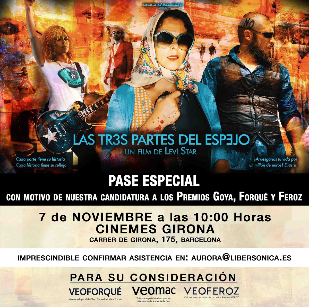 BARCELONA. El 7 de noviembre a las 10:00 horas haremos un pase especial en <a href="/Cinemes_Girona/">Cinemes Girona BCN</a> con motivo de nuestras candidaturas a los Premios Goya, Forqué y Feroz.