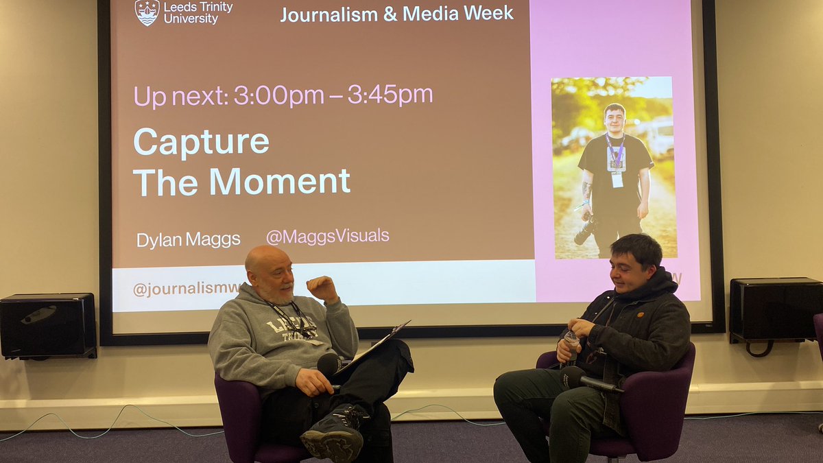 HollyJournals's tweet photo. Excited for our next talk ‘Capture the Moment’ with music photographer Dylan Maggs!

#LTJMW @LeedsTrinity @maggsvisuals https://t.co/IX3j1i2OqF