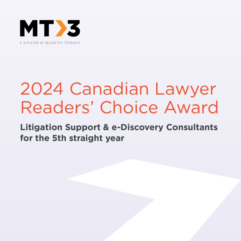 Thrilled to announce that we have received the Canadian Lawyer Magazine Readers’ Choice award for Litigation Support and e-Discovery Consultants for the fifth straight year!  

bit.ly/4eerM56