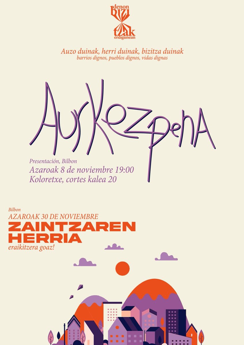 GOGORATU!! 
Presentación del #ZaintzarenHerria ren aurkezpena 
📆 Ostiral honetan / 8 noviembre 
🕚19:00
📌 Koloretxe / Cortes 20

Emozionatuko gara, nos vendremos muy arriba, tendremos de comer y de beber, eta batez ere... Egitarau ikaragarri baten aurkezpena egingo dugu!!