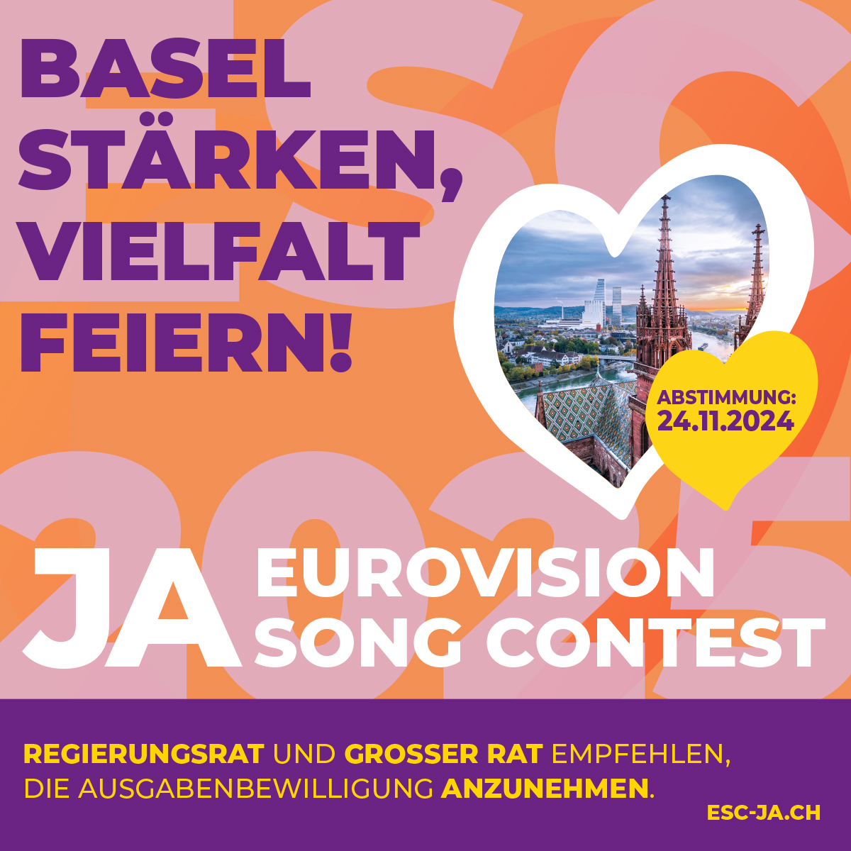 Basel entscheidet über ESC-Auftritt! 🌍✨
Am 24. November stimmen wir ab: Ein Ja bringt wirtschaftliche Impulse, internationale Gäste und ein Fest der Vielfalt!

Mehr lesen: esc-ja.ch

#ESC2025 #Basel #Eurovisionsongcontest
