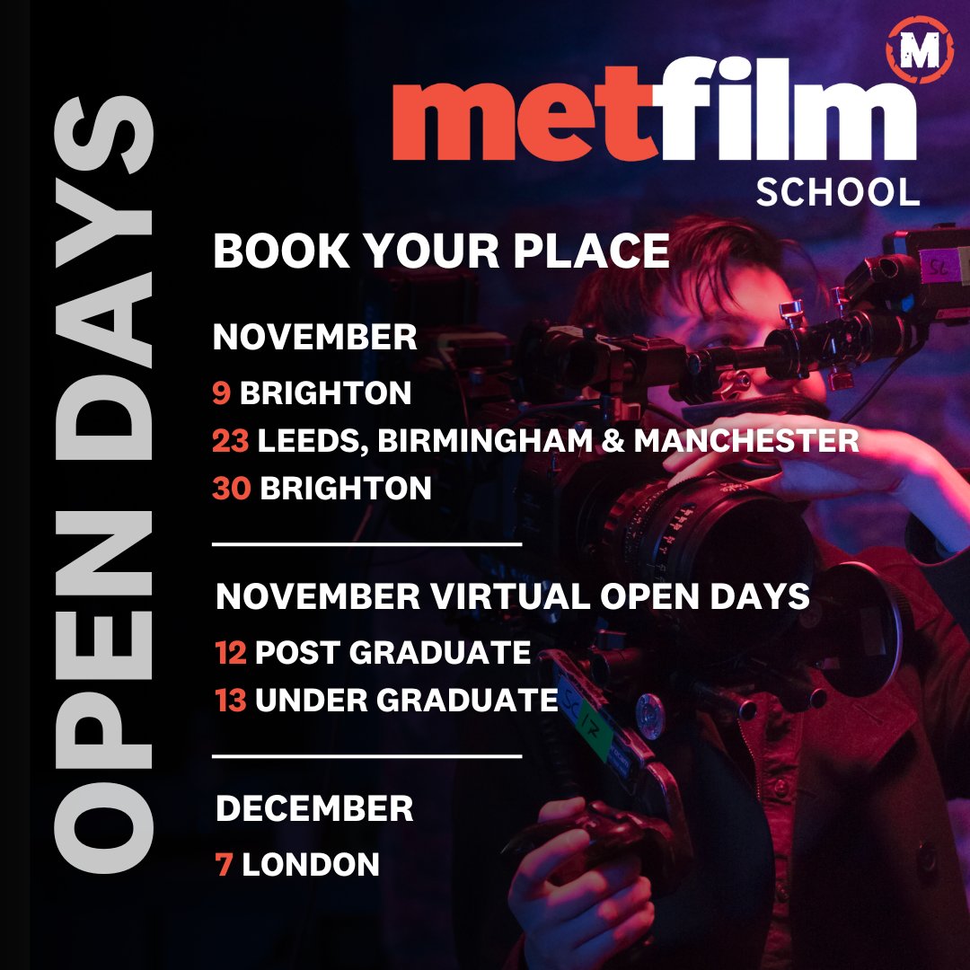 🎬 Dreaming of a future in film, TV, or media? Join us at MetFilm School Open Days and get a taste of what it’s like to study at one of the UK’s leading film schools! Meet our tutors, explore our campuses, and discover how we can help kickstart your creative career.