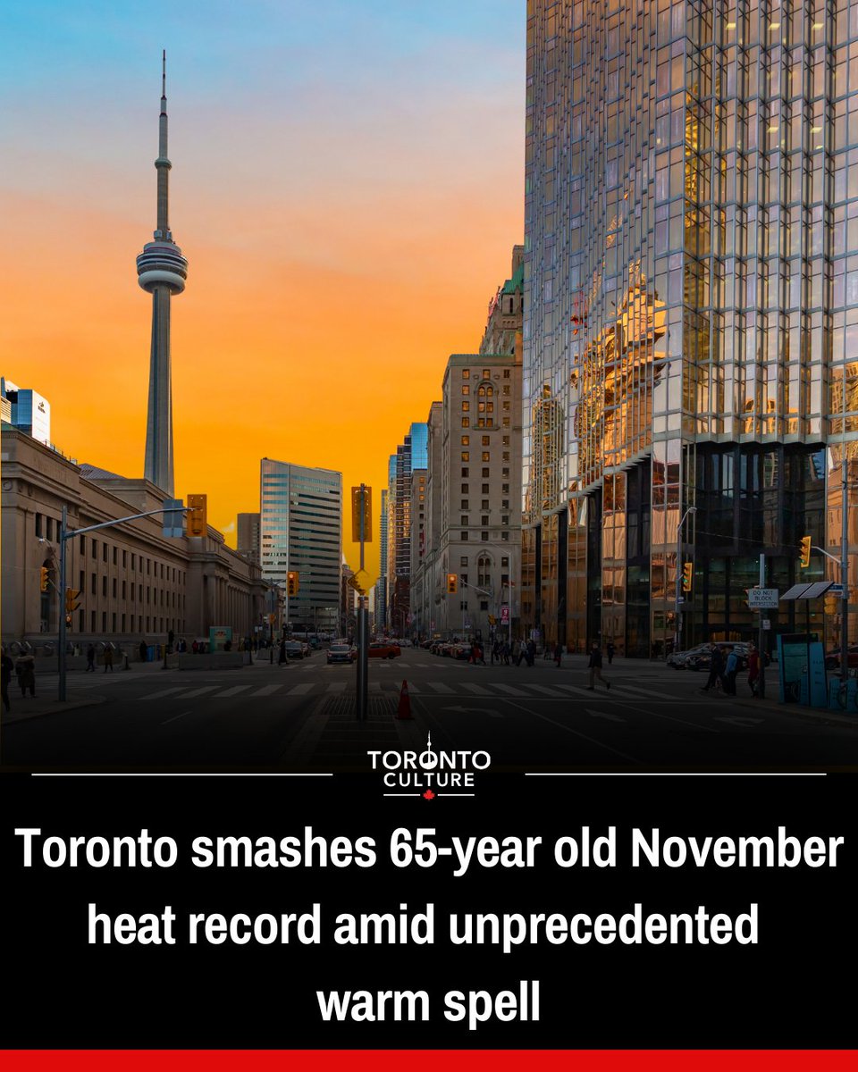 toronto_culture's tweet image. Toronto broke a 65-year-old temperature record on Tuesday, hitting 23°C, well above the November average of 9°C. 

#TorontoWeather #TemperatureRecords#FallForecast #TorontoCulture