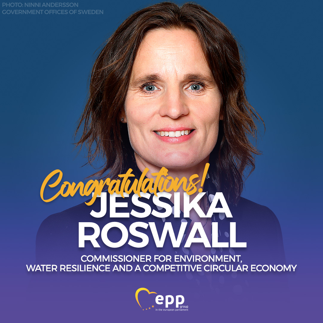 EPP Group (@eppgroup) on Twitter photo Congratulations to <a href="/JessikaRoswall/">Jessika Roswall</a>, the new Commissioner for Environment, Water Resilience and a Competitive Circular Economy.
#EPHearing #Roswall Congratulations to <a href="/JessikaRoswall/">Jessika Roswall</a>, the new Commissioner for Environment, Water Resilience and a Competitive Circular Economy.
#EPHearing #Roswall