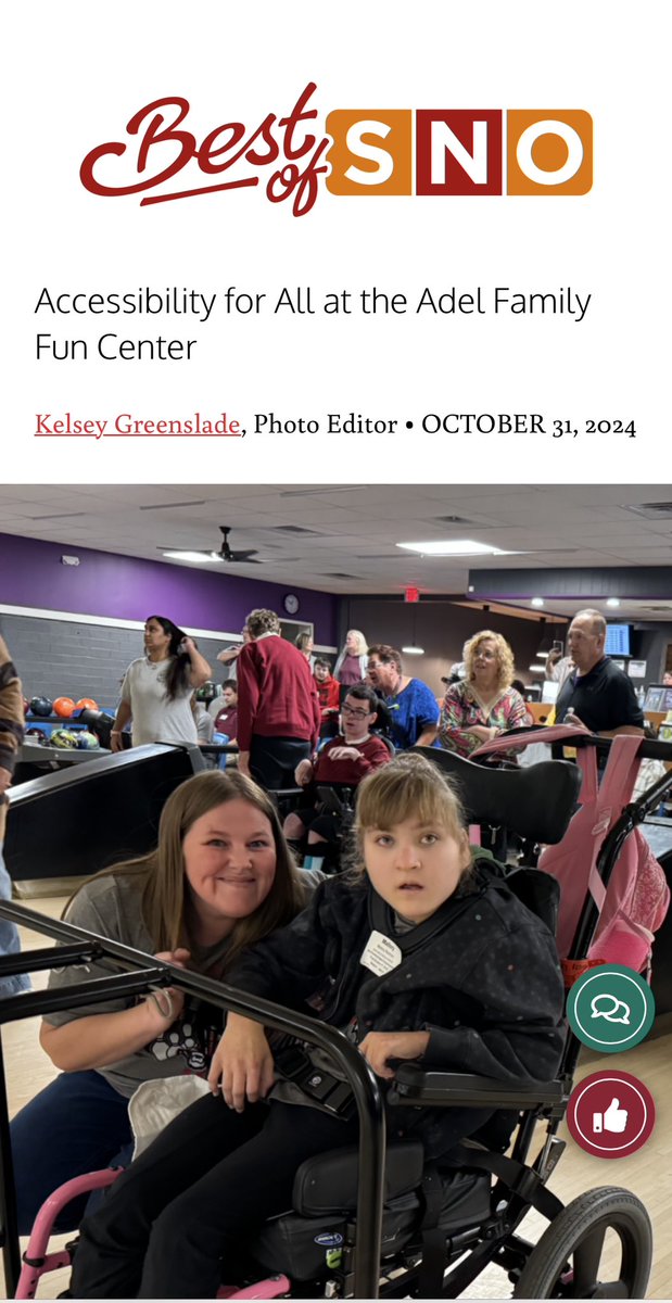 admjstaff's tweet photo. Kelsey Greenslade’s story “Accessibility for All at the Adel Family Fun Center” won a Best of SNO award. This is the first time in ADM Journalism history. https://t.co/myCy7kZCIE