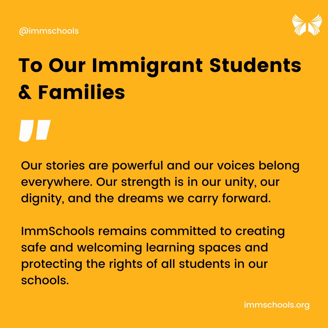 ImmSchools's tweet photo. To our immigrant students and families: Your resilience is a force, and your voices belong in every corner of the world. ImmSchools is dedicated to ensuring every students has a safe and supporting learning environment to grow and succeed. https://t.co/dL1NZIE5is