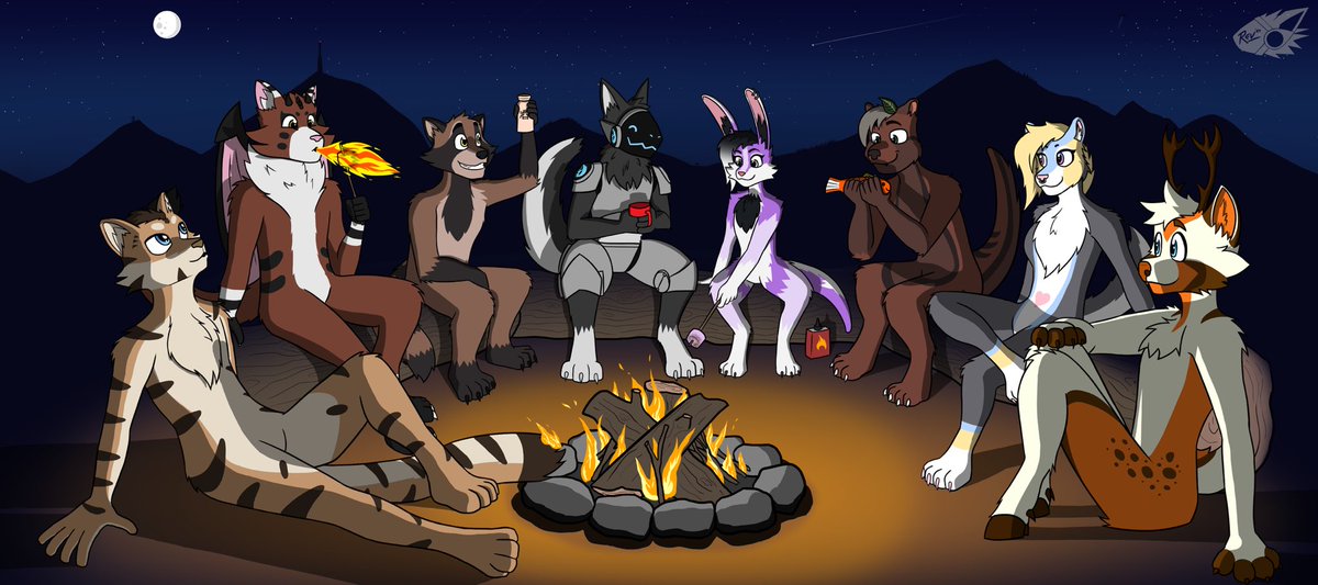 RevTheProto's tweet photo. It’s been a rough day for everyone, so here’s a bit of wholesome art I did a while back of me and my friends chilling at a campfire
.
.
#furry #furryart #protogen #tiger #catdragon #raccoon #bnuy #otter #yeen #deerfox https://t.co/seE4wnZgqX