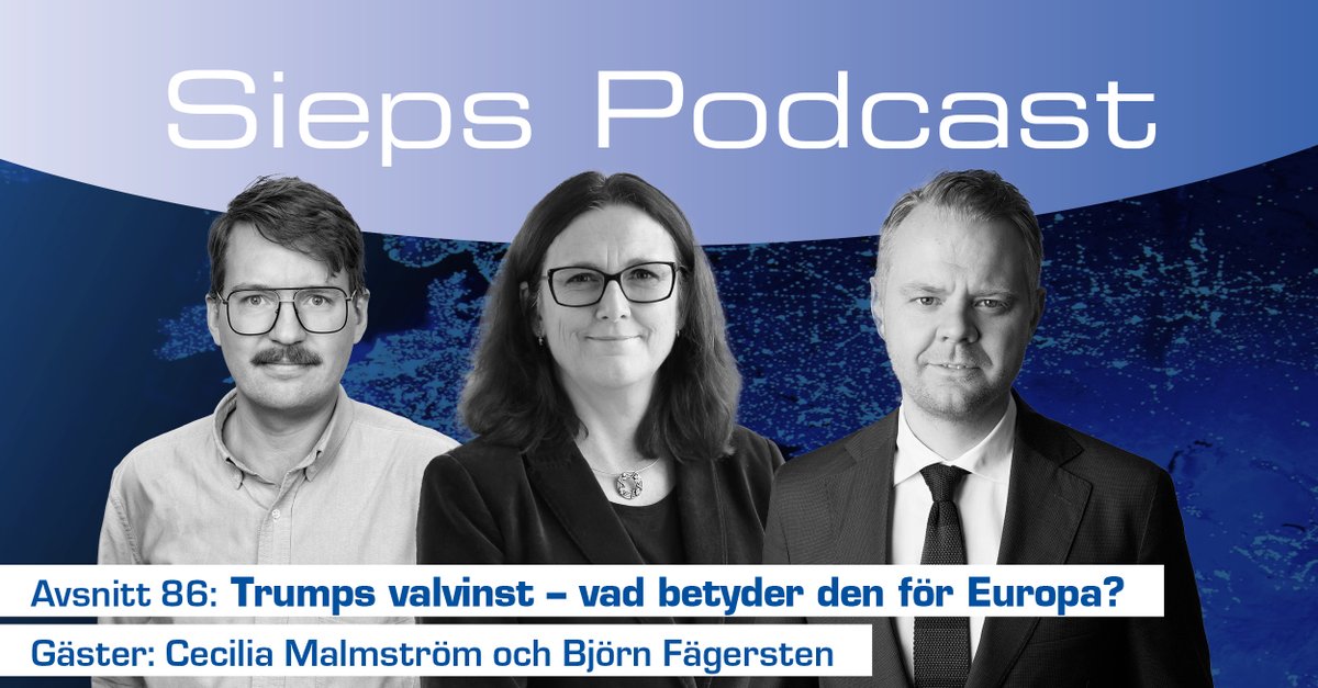 Sieps (@sieps_sweden) on Twitter photo USA:s nästa president vill få ett snabbt slut på kriget i Ukraina, älskar tullar och vill få fart på oljeborrningen. <a href="/MalmstromEU/">Cecilia Malmström</a> och <a href="/BFagersten/">Björn Fägersten</a> gästar Sieps Podcast för ett samtal om Donald Trump och den transatlantiska länken.
Lyssna: sieps.se/podd_86 USA:s nästa president vill få ett snabbt slut på kriget i Ukraina, älskar tullar och vill få fart på oljeborrningen. <a href="/MalmstromEU/">Cecilia Malmström</a> och <a href="/BFagersten/">Björn Fägersten</a> gästar Sieps Podcast för ett samtal om Donald Trump och den transatlantiska länken.
Lyssna: sieps.se/podd_86