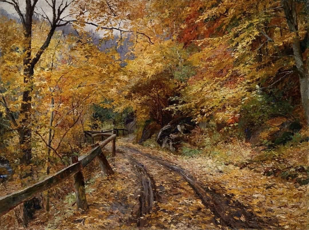 Olga Wisinger-Florian  (austríaca, 1844–1926)
Hojas que caen (ca. 1900)
Óleo sobre lienzo 
96 x 128 cm
Colección privada