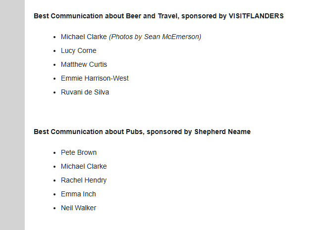Honoured to be nominated for two categories for the 2024 British Guild of Beer Writers awards. I'm in very esteemed company. #bgbw24